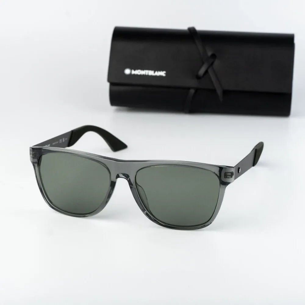 Montblanc Men Sunglasses Grey Ruthenium Green Square MB0298S 003 NEW AUTHENTIC